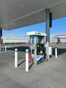 Commercial gas station painting service for Chevron CNG Dispense Graphics Installation in Stockton, CA